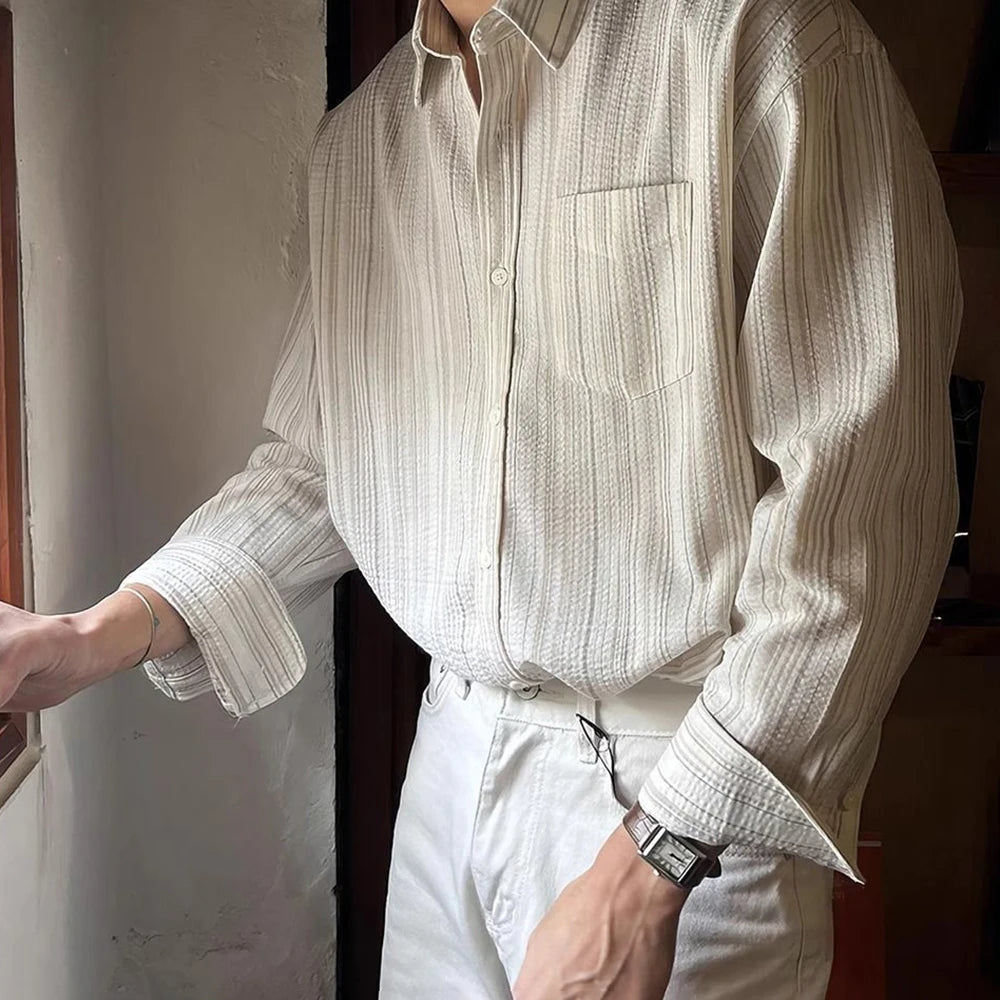 Men Shirt Striped Free Ironing Casual Shirt Spring Streetwear Niche Versatile Long-Sleeve Tops Old Money Men'S Clothing 2025 New