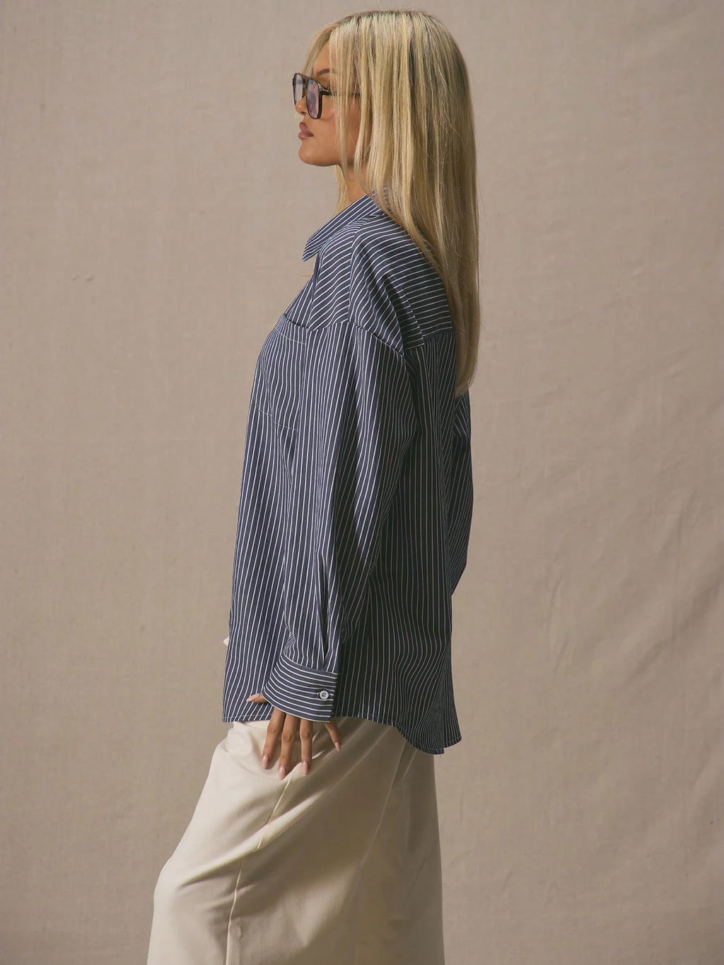 MUSERA Oversized Striped Long Sleeve Shirt Fall Summer Cute Vacation Business Casual Old Money Elegant Work Everyday Casual Holiday Airport Back to School Autumn Al Fresco Christmas