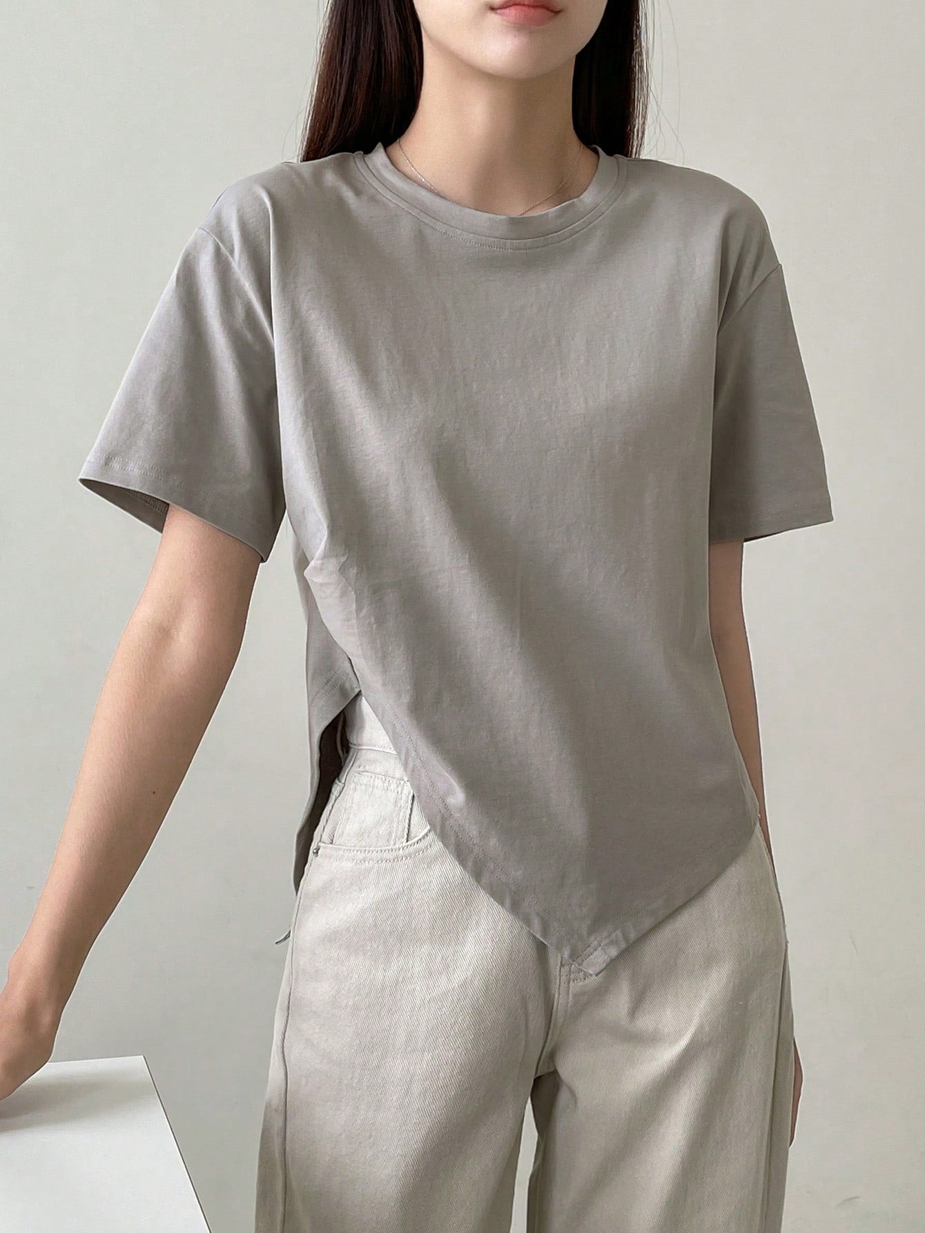 Dazy-Less Solid Split Hem Tee Old Money Style Business Casual Woman Work Clothes