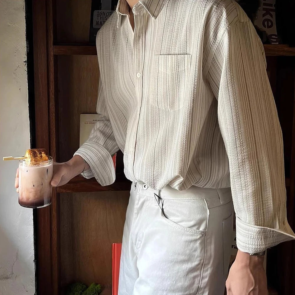 Men Shirt Striped Free Ironing Casual Shirt Spring Streetwear Niche Versatile Long-Sleeve Tops Old Money Men'S Clothing 2025 New