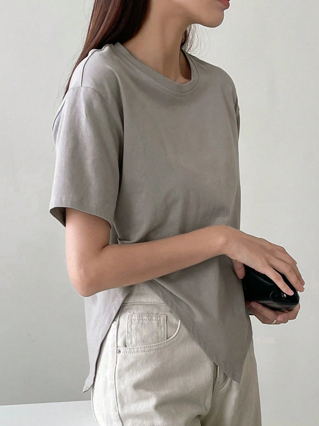 Dazy-Less Solid Split Hem Tee Old Money Style Business Casual Woman Work Clothes