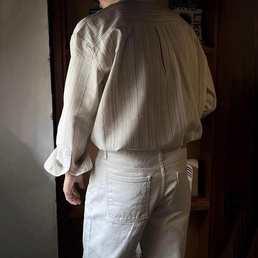 Men Shirt Striped Free Ironing Casual Shirt Spring Streetwear Niche Versatile Long-Sleeve Tops Old Money Men'S Clothing 2025 New