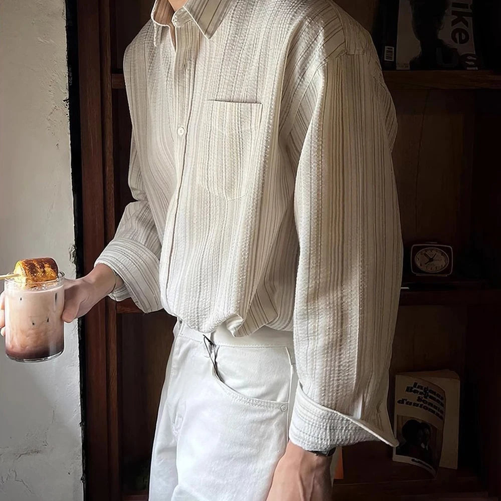 Men Shirt Striped Free Ironing Casual Shirt Spring Streetwear Niche Versatile Long-Sleeve Tops Old Money Men'S Clothing 2025 New