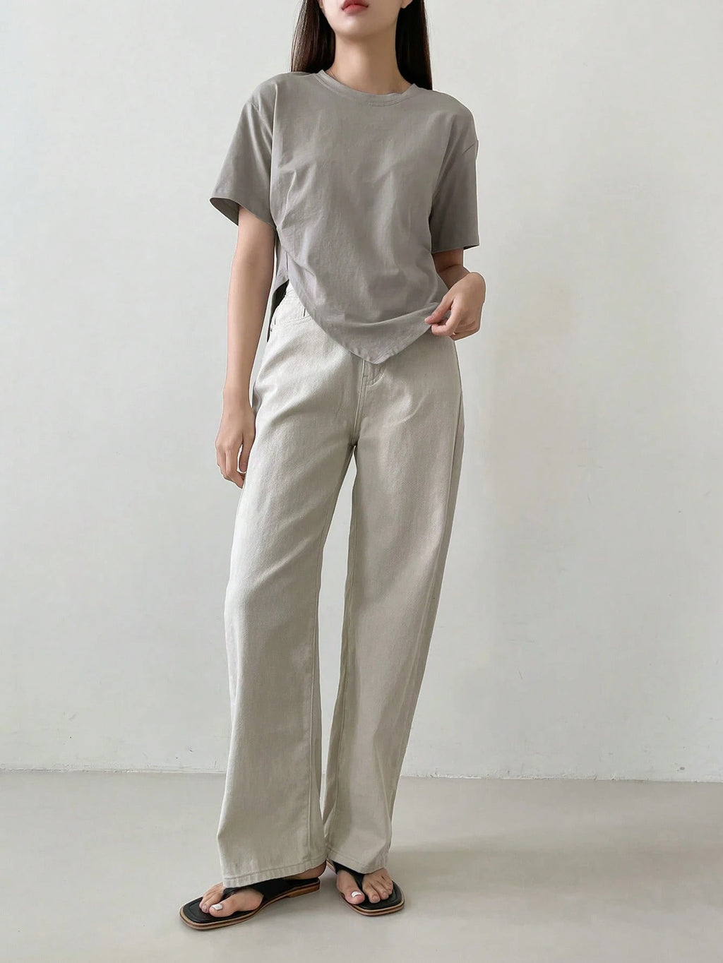 Dazy-Less Solid Split Hem Tee Old Money Style Business Casual Woman Work Clothes