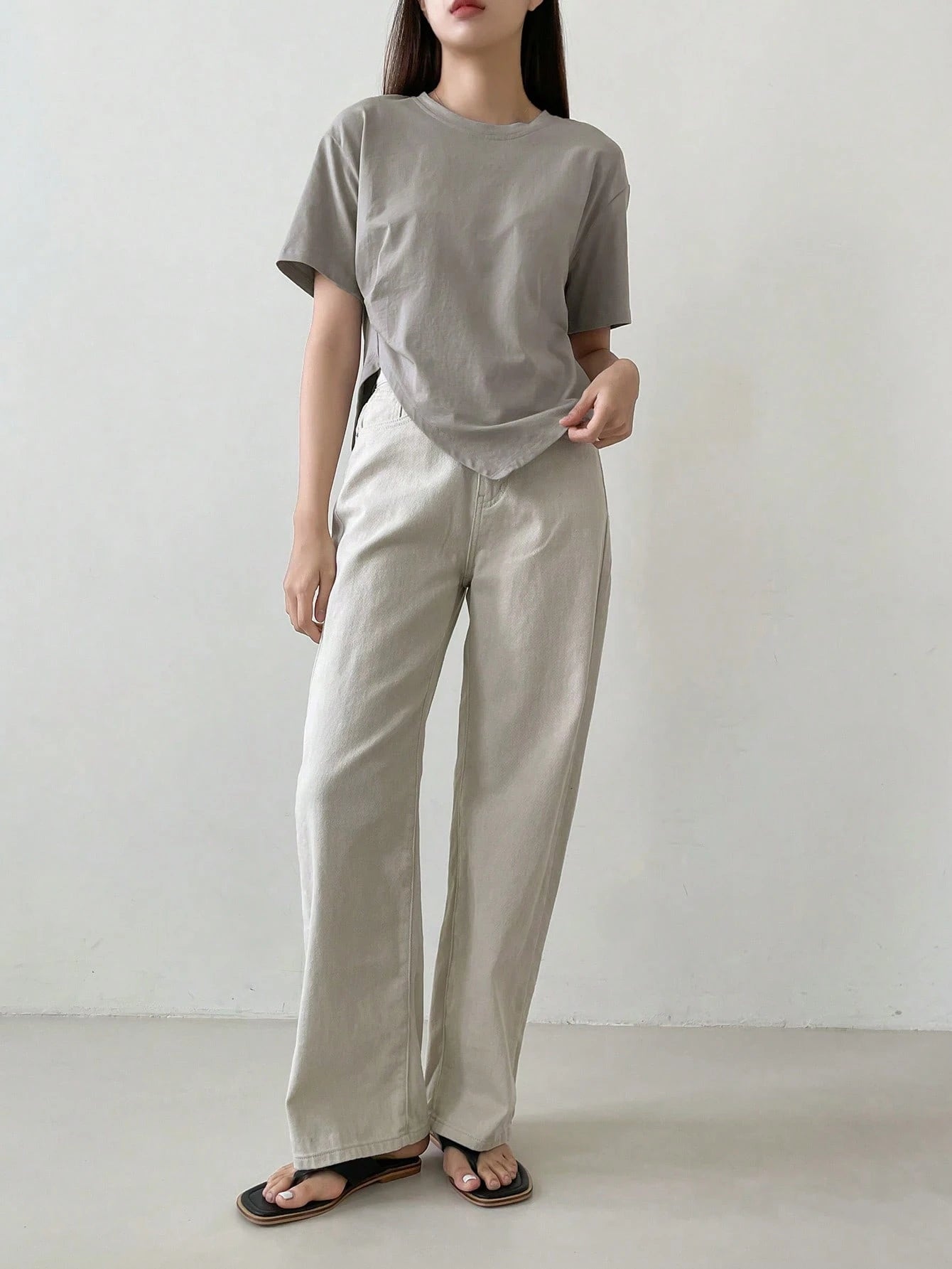 Dazy-Less Solid Split Hem Tee Old Money Style Business Casual Woman Work Clothes