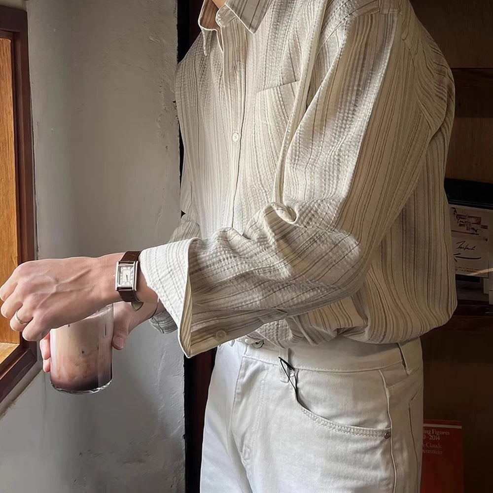 Men Shirt Striped Free Ironing Casual Shirt Spring Streetwear Niche Versatile Long-Sleeve Tops Old Money Men'S Clothing 2025 New